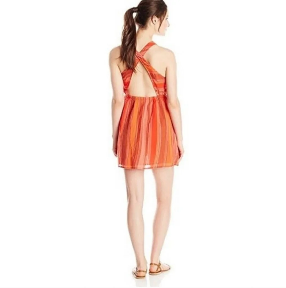 Roxy Long View Bright Tangerine Open Back Gauzy Breezy Sundress Sz S